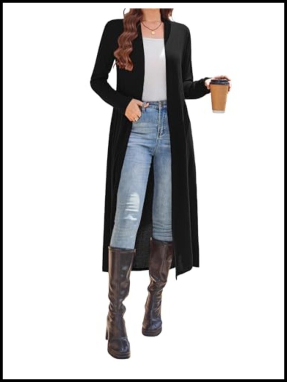 Women's Long Cardigan with Pockets Knit Open Front Floor Length Duster Sweater